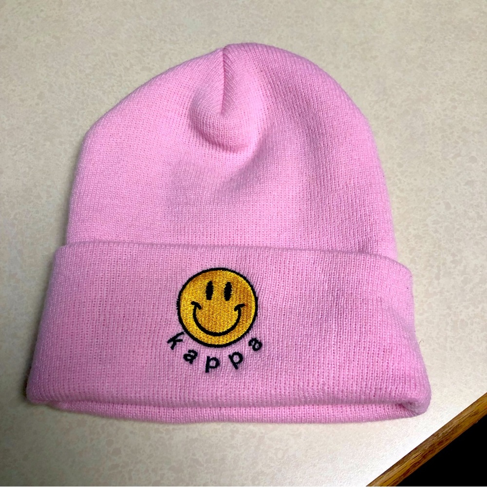 Kappa Pink Beanie with Yellow Smiley Patch